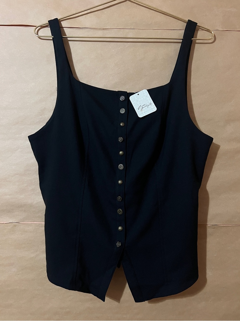 Free People | NWT A Moment In Time Vest Top Button Front Lace Up Back Size M
